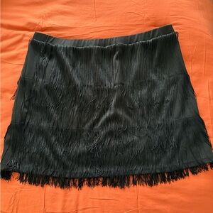 ARULA Black Fringe Mini Skirt